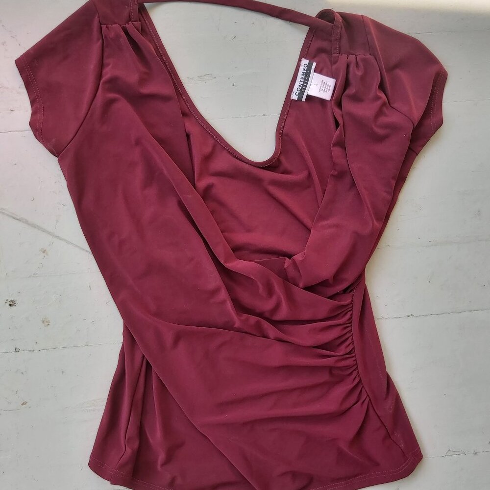 Burgundy Plunging neck